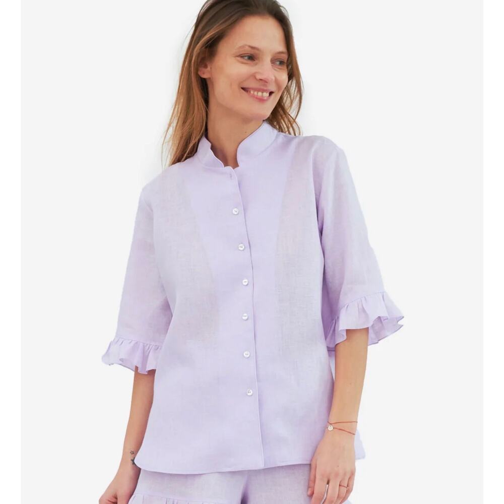 Sleeper Linen Ruffled Button Down Top Light Purple Size XL